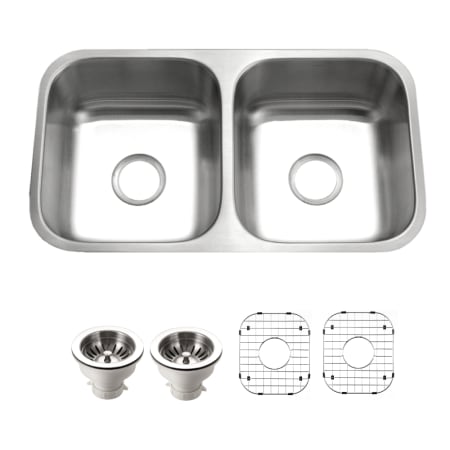 Houzer Eston 31-1/16" Undermount Double Basin Stainless Steel Kitchen Sink with Basin Rack and Basket Strainer Stainless Steel
