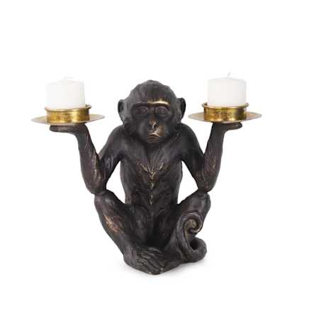 Howard Elliott Barkari Monkey 7.25" Tall Double Tealight Candle Holder Bronze