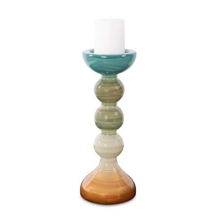 Howard Elliott Capri Stripe 12.5" Tall Glass Pilar Candle Holder Multi-Color