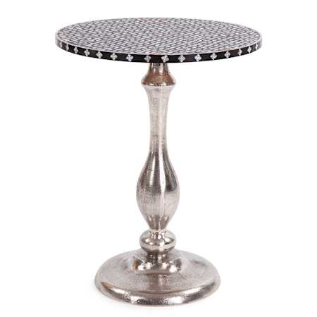 Howard Elliott 18" Pedestal Aluminum Accent Table Silver Nickel / Black / White Bone