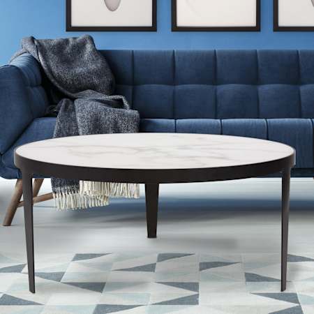 Howard Elliott Camryn 40" Diameter Glass Top Metal Coffee Table White / Black