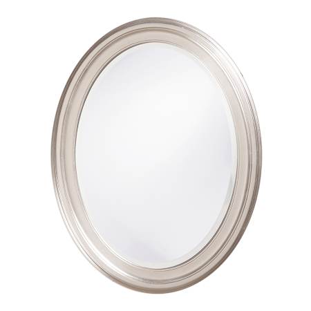 Howard Elliott George 25" W x 33" H Oval Wood Framed Bathroom Mirror Bright Silver Leaf