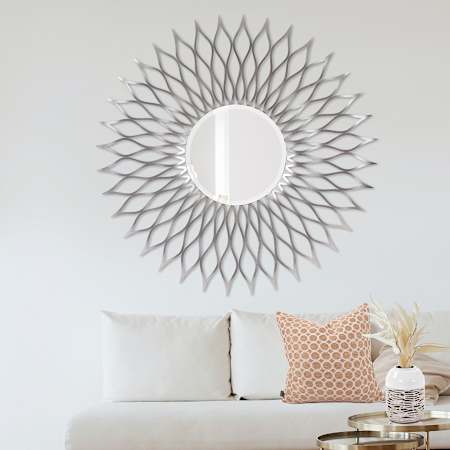 Howard Elliott 50" Diameter Floral / Sunburst Bathroom Mirror Silver