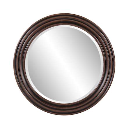 Howard Elliott 24" Diameter Beveled Wood Framed Accent Mirror Mahogany