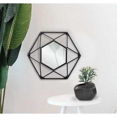 Howard Elliott Ed 16" Diameter Geometric Metal Framed Bathroom Mirror Matte Black
