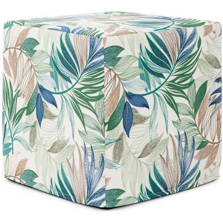 Howard Elliott Harvester 17" Wide Plywood and Polyester Outdoor Cube Ottoman with Foam Filling Indigo