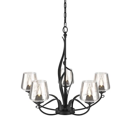 Hubbardton Forge Flora 5 Light 27" Wide Taper Candle Chandelier with Customizable Glass Shade Black / Clear
