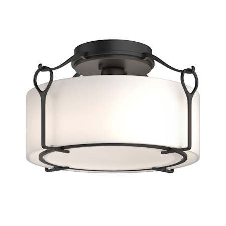 Hubbardton Forge Bow 13" Wide Semi-Flush Drum Ceiling Fixture Black / Opal