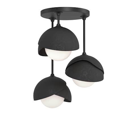 Hubbardton Forge Brooklyn 3 Light 12" Wide Semi-Flush Ceiling Fixture Black / Black / Opal