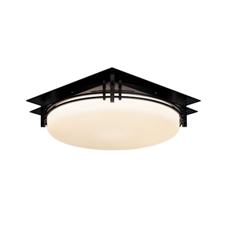 Hubbardton Forge Banded 2 Light 14" Wide Semi-Flush Drum Ceiling Fixture with Customizable Glass Shade Black / Opal