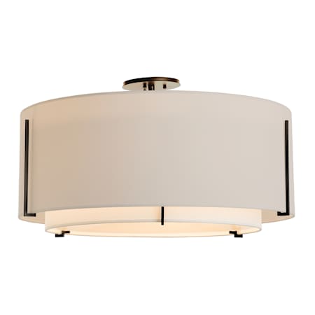 Hubbardton Forge Exos 3 Light 29" Wide Semi-Flush Drum Ceiling Fixture with Customizable Fabric Shade Black / Flax