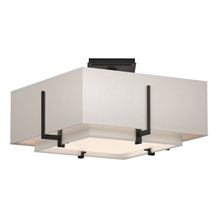 Hubbardton Forge Exos 2 Light 17" Wide Semi-Flush Square Ceiling Fixture Black / Flax