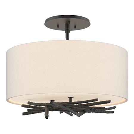Hubbardton Forge Brindille 3 Light 15" Wide Semi-Flush Drum Ceiling Fixture Black / Flax