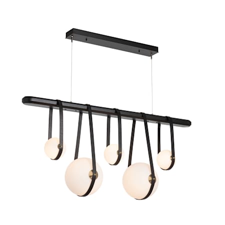 Hubbardton Forge Derby 52" Wide LED Linear Chandelier Antique Brass / Black / Black Wood / Opal