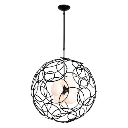 Hubbardton Forge Olympus 6 Light 31" Wide Pendant Black / Opal