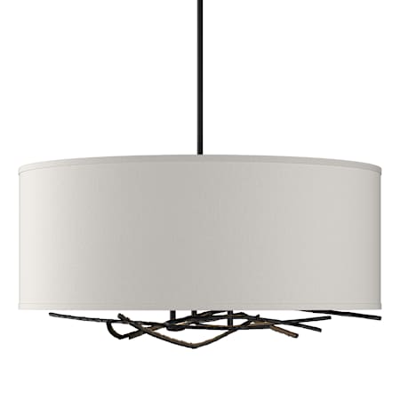 Hubbardton Forge Brindille 3 Light 22" Wide Pendant with Customizable Fabric Shade Black / Flax