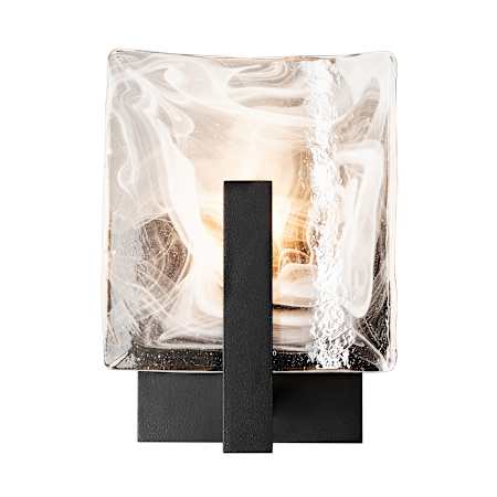 Hubbardton Forge Arc 8" Tall Bathroom Sconce Black / White Swirl