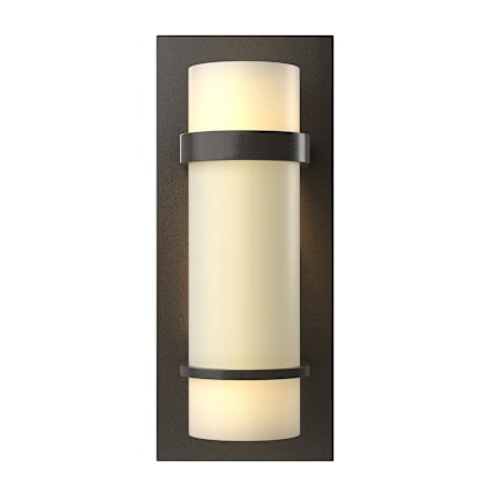 Hubbardton Forge Banded 12" Tall Wall Sconce with Customizable Glass Shade Dark Smoke / Opal