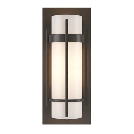 Hubbardton Forge Banded 12" Tall Wall Sconce with Customizable Glass Shade Dark Smoke / Opal