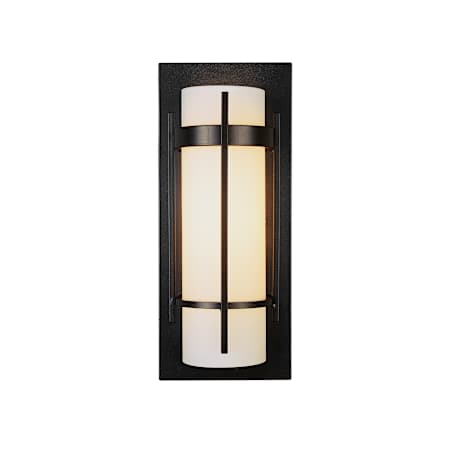 Hubbardton Forge Banded 12" Tall Wall Sconce with Customizable Glass Shade Black / Opal