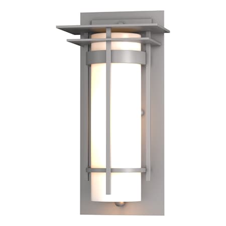Hubbardton Forge Banded 13" Tall Outdoor Wall Sconce Coastal Burnished Steel / Opal