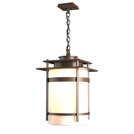 Hubbardton Forge Banded 14" Wide Semi-Flush Outdoor Pendant Coastal Bronze / Opal
