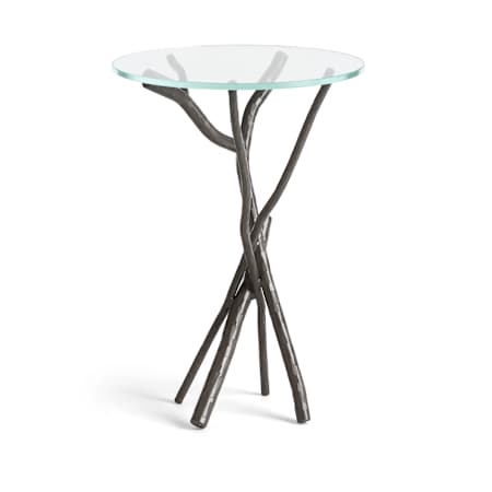 Hubbardton Forge Brindille 18" Diameter Glass Top Aluminum and Glass Table Dark Smoke