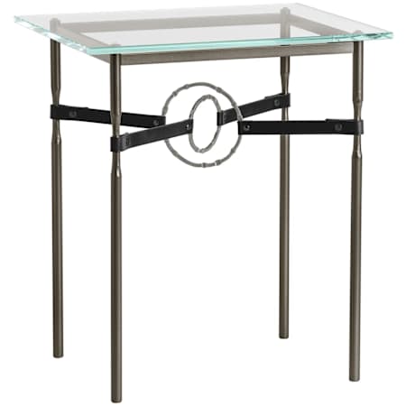 Hubbardton Forge Equus 22" Wide Metal Table with Glass Top, Natural Iron Rings, and Leather Accents Oil Rubbed Bronze / Natural Iron / Black