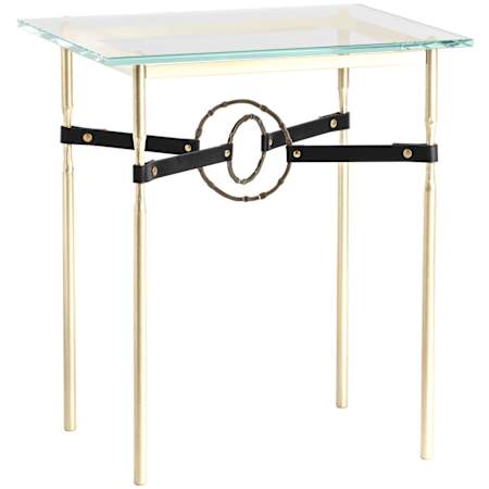 Hubbardton Forge Equus 22" Wide Metal Table with Glass Top, Bronze Rings, and Leather Accents Modern Brass / Bronze / Black