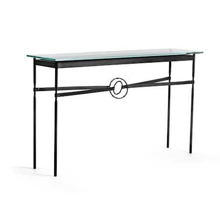 Hubbardton Forge Equus 54" Wide Glass Top Glass, Leather, and Metal Table Black / Black / Black