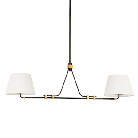 Hudson Valley Lighting Crown Heights 2 Light 52" Wide Linear Chandelier with Linen Shades Aged Brass / Distressed Bronze