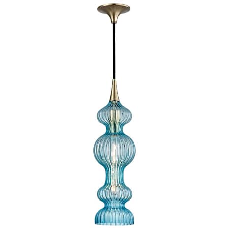 Hudson Valley Lighting Pomfret Single Light 6" Wide Mini Pendant Aged Brass / Blue