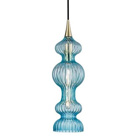 Hudson Valley Lighting Pomfret Single Light 6" Wide Mini Pendant Aged Brass / Blue
