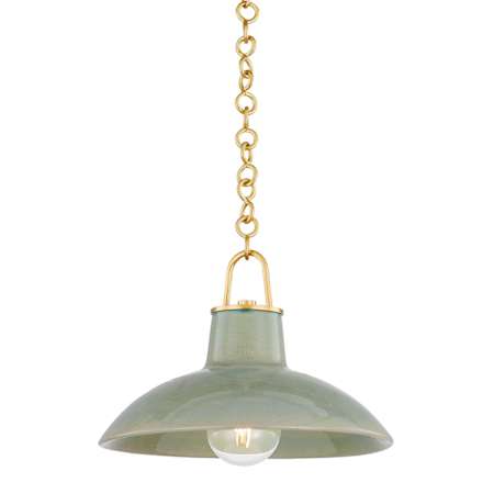 Hudson Valley Lighting Pottersville 13" Wide Pendant Aged Brass / Ceramic Moss Crackle
