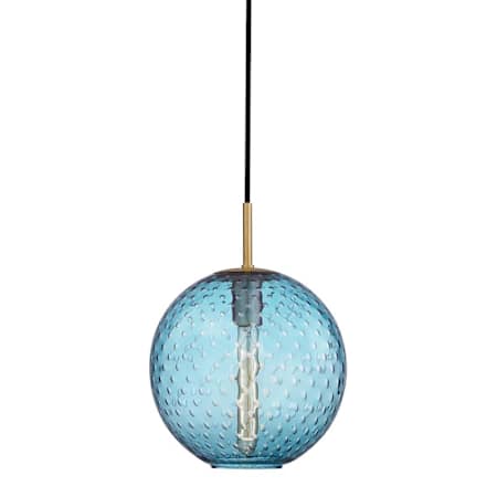 Hudson Valley Lighting Rousseau Single Light 11" Wide Pendant Aged Brass / Blue