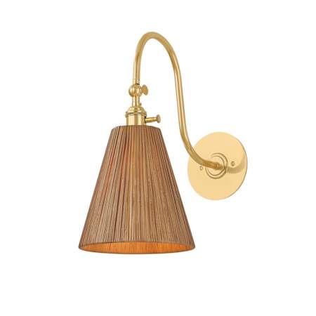 Hudson Valley Lighting Ruthin 16" Tall Wall Sconce with Natural Rattan Shade Aged Brass