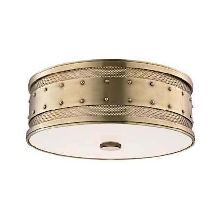 Hudson Valley Lighting Gaines 3 Light 16" Wide Flush Mount Drum Ceiling Fixture Aged Brass