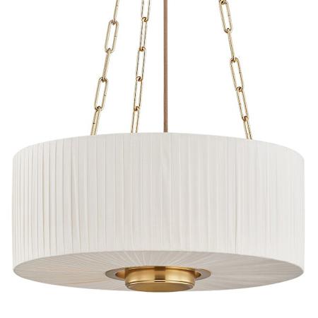 Hudson Valley Lighting Camby 3 Light 20" Wide Pendant with Pleated Linen Shade Aged Brass