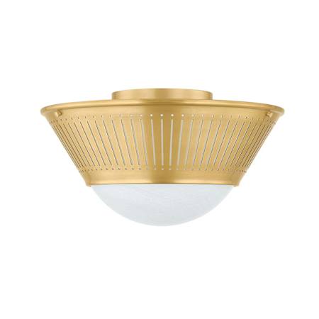 Hudson Valley Lighting Elsmere 14" Wide Semi-Flush Bowl Ceiling Fixture with Cloud Glass Shade Aged Brass
