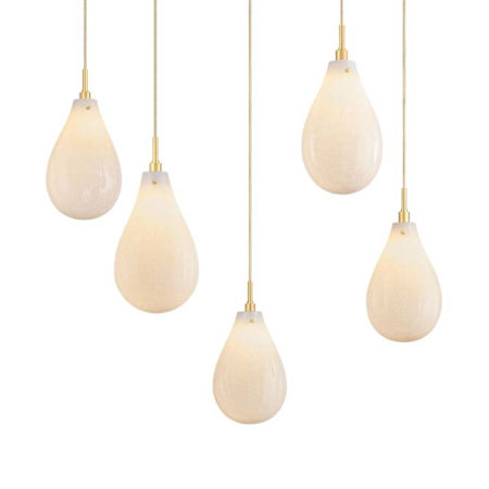 Hudson Valley Lighting Ironwood 5 Light 30" Wide Multi Light Pendant with Seedy Opal Glass Shades Aged Brass