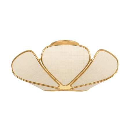 Hudson Valley Lighting Bayville 3 Light 20" Wide Semi-Flush Bowl Ceiling Fixture with Saguran Fabric Shade Vintage Gold Leaf
