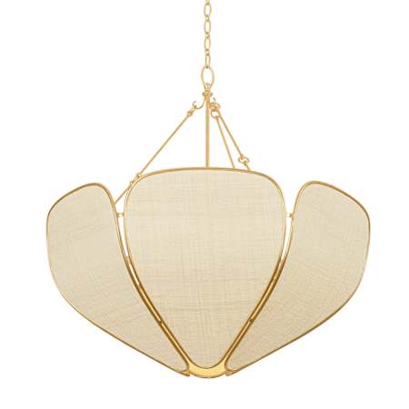 Hudson Valley Lighting Bayville 6 Light 32" Wide Pendant with Saguran Fabric Shade Vintage Gold Leaf
