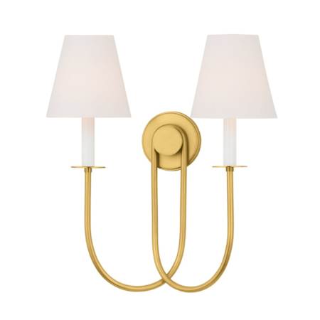 Hudson Valley Lighting Midtown 2 Light 20" Tall Wall Sconce with Linen Shades Aged Brass