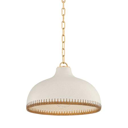 Hudson Valley Lighting Southfields 16" Wide Pendant Aged Brass / Ceramic Cream Pebble