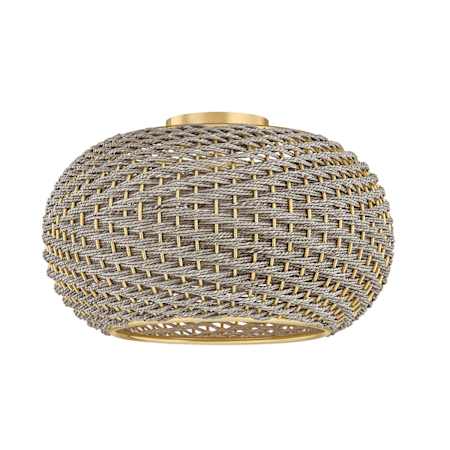 Hudson Valley Lighting Penarth 16" Wide Semi-Flush Ceiling Fixture with Woven Seagrass Shade Aged Brass