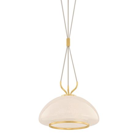 Hudson Valley Lighting Baudette 14" Wide Pendant with Seedy Cloud Glass Shade Aged Brass