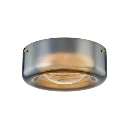 Hudson Valley Lighting Eldred 15" Wide LED Flush Mount Drum Ceiling Fixture with Plated Smoked Glass Shade Aged Brass