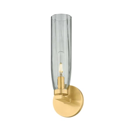 Hudson Valley Lighting Harpswell 14" Tall Bathroom Sconce with Smoked Glass Shade Aged Brass