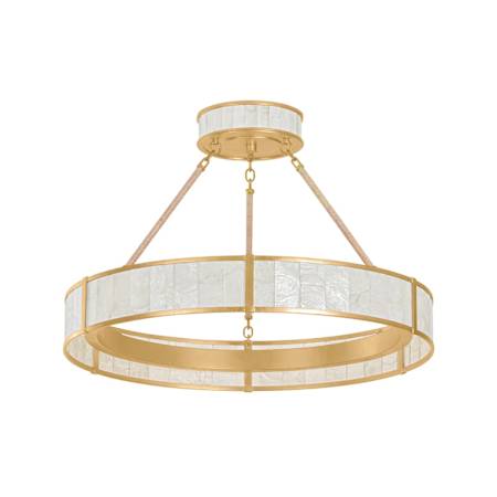 Hudson Valley Lighting Halcott 30" Wide LED Drum Chandelier with Capiz Shell Shade Vintage Gold Leaf
