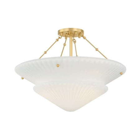 Hudson Valley Lighting Loburn 3 Light 20" Wide Semi-Flush Ceiling Fixture with Matte Opal Glass Shade Aged Brass